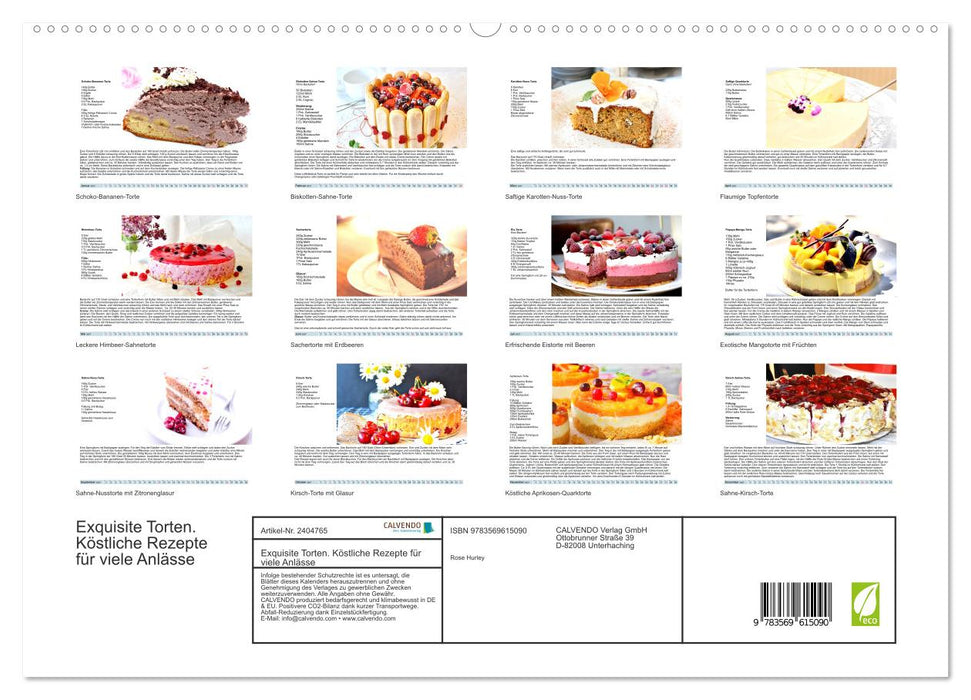 Exquisite Torten. Köstliche Rezepte für viele Anlässe (CALVENDO Premium Wandkalender 2027)