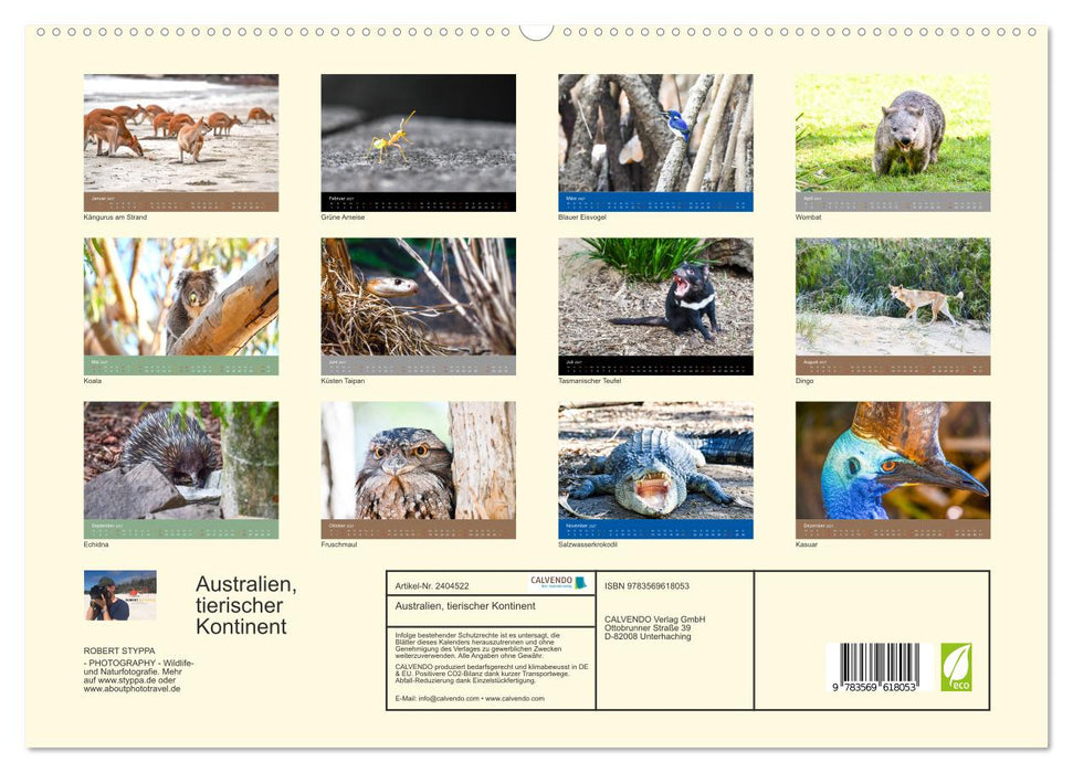 Australien, tierischer Kontinent (CALVENDO Premium Wandkalender 2027)