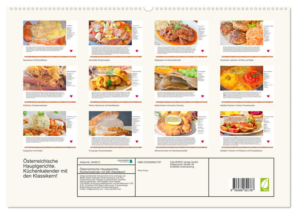 Österreichische Hauptgerichte. Küchenkalender mit den Klassikern! (CALVENDO Premium Wandkalender 2027)