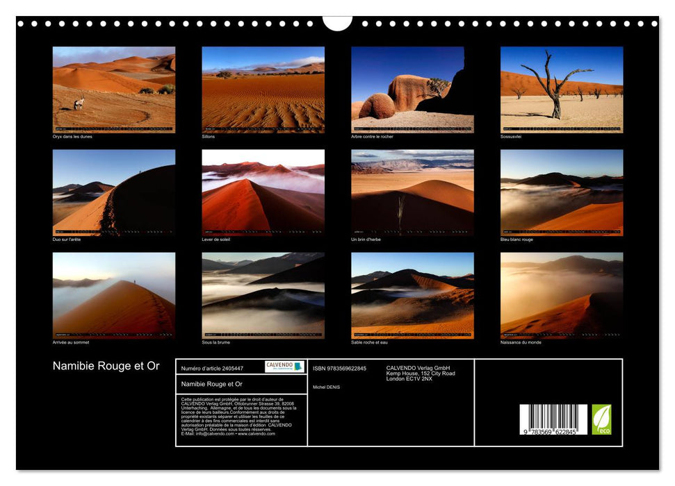Namibie Rouge et Or (CALVENDO Calendrier mensuel 2027)