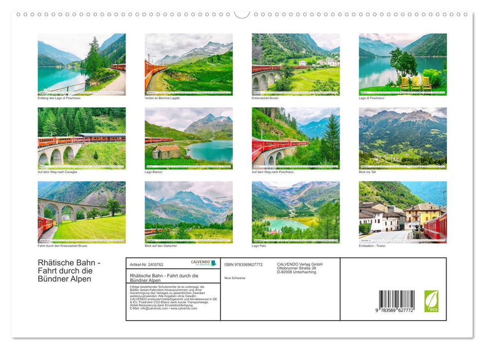 Rhätische Bahn - Fahrt durch die Bündner Alpen (CALVENDO Premium Wandkalender 2027)