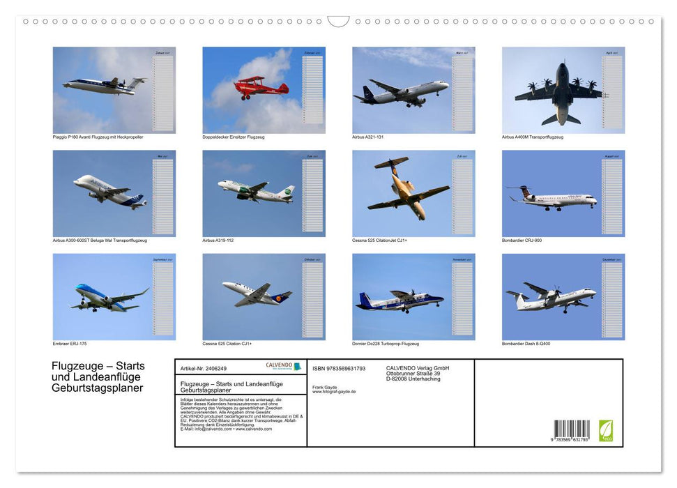 Flugzeuge – Starts und Landeanflüge Geburtstagsplaner (CALVENDO Wandkalender 2027)