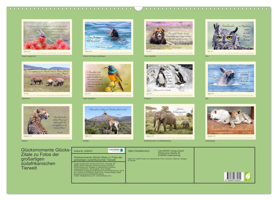 Glücksmomente Glücks-Zitate zu Fotos der großartigen südafrikanischen Tierwelt (CALVENDO Wandkalender 2027)