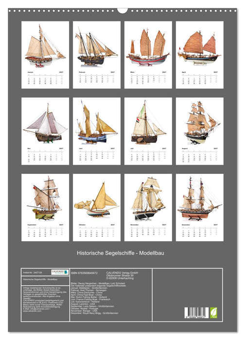 Historische Segelschiffe - Modellbau (CALVENDO Wandkalender 2027)