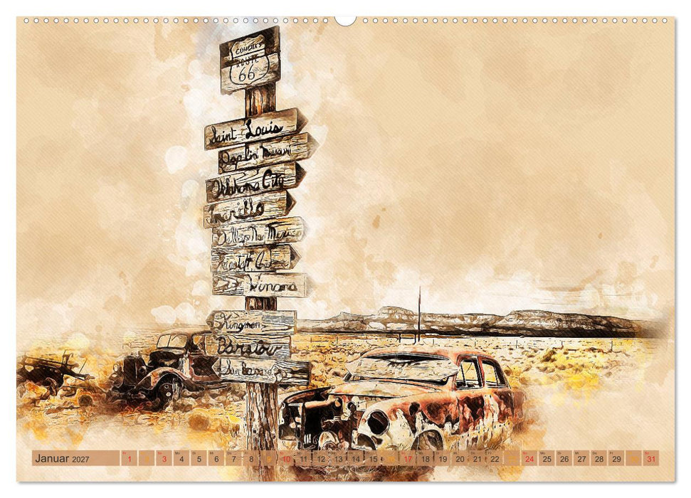 Route 66 - 2451 Meilen Nostalgie (CALVENDO Wandkalender 2027)