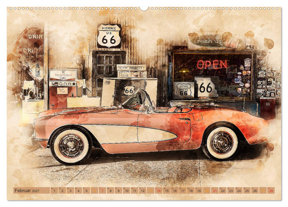 Route 66 - 2451 Meilen Nostalgie (CALVENDO Wandkalender 2027)