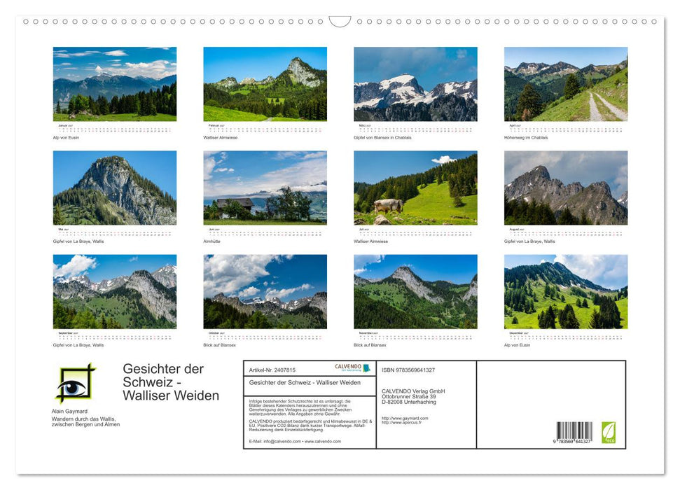 Gesichter der Schweiz - Walliser Weiden (CALVENDO Wandkalender 2027)