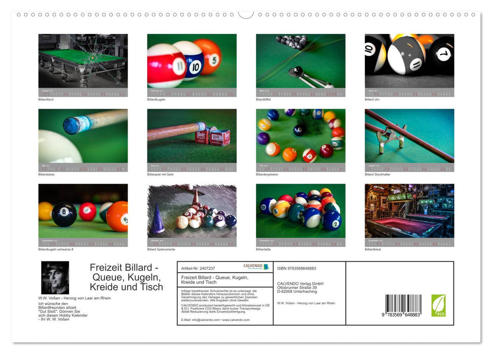 Freizeit Billard - Queue, Kugeln, Kreide und Tisch (CALVENDO Premium Wandkalender 2027)