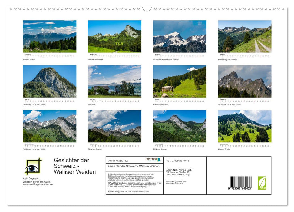 Gesichter der Schweiz - Walliser Weiden (CALVENDO Premium Wandkalender 2027)