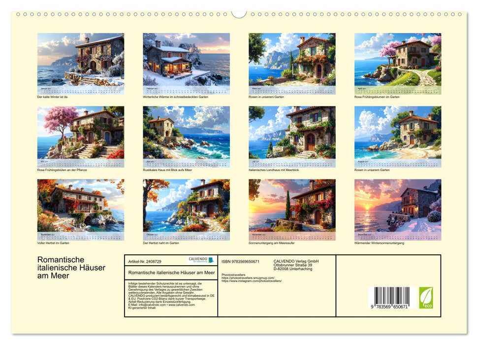 Romantische italienische Häuser am Meer (CALVENDO Premium Wandkalender 2027)
