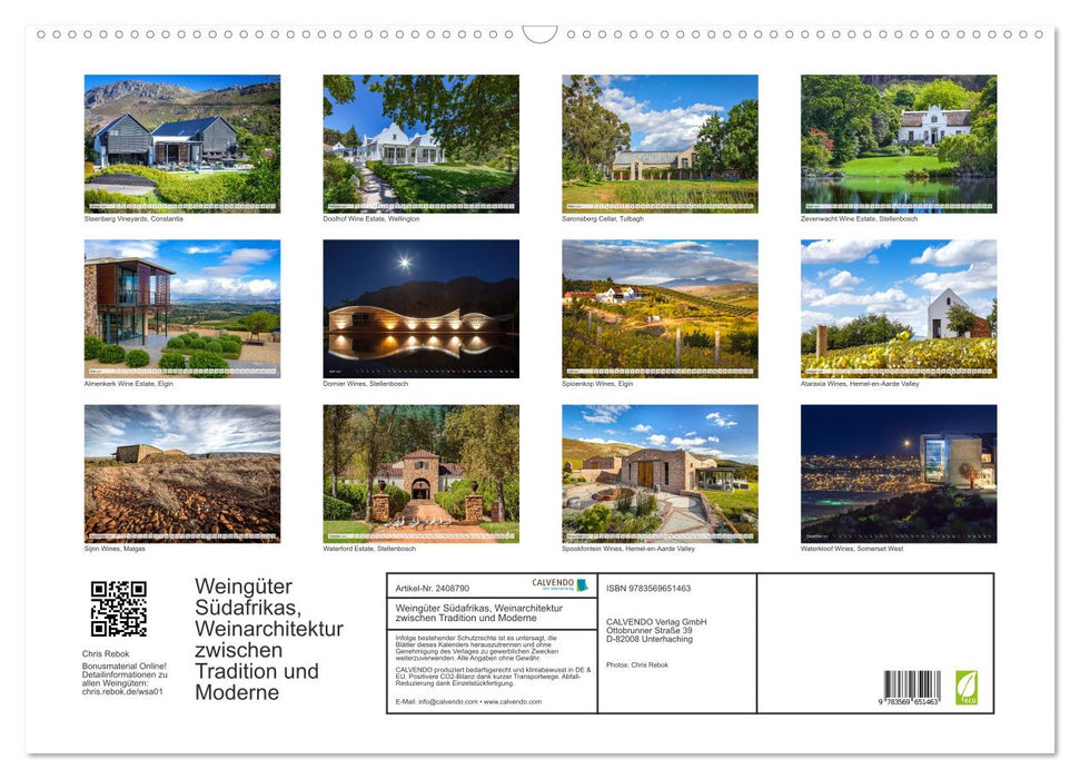 Weingüter Südafrikas, Weinarchitektur zwischen Tradition und Moderne (CALVENDO Wandkalender 2027)
