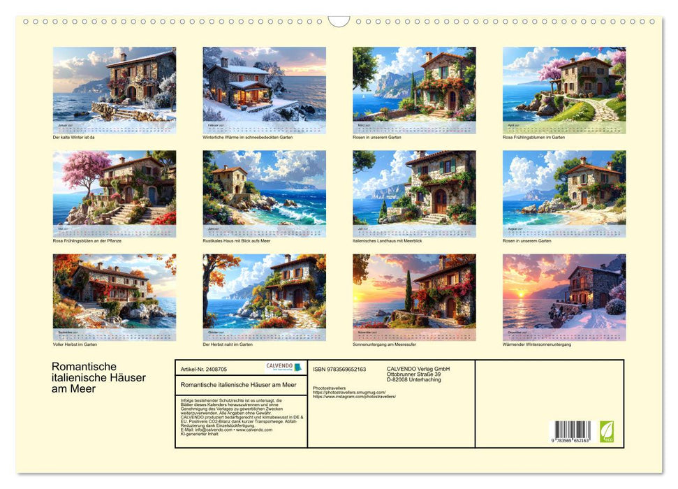 Romantische italienische Häuser am Meer (CALVENDO Wandkalender 2027)
