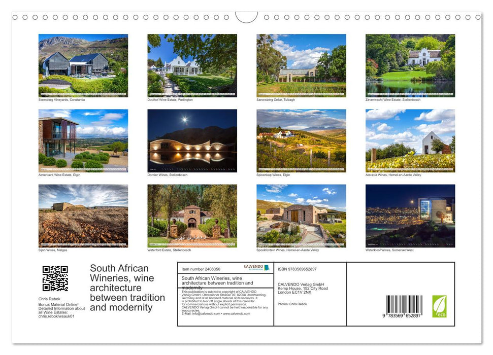 South African Wineries, wine architecture between tradition and modernity (CALVENDO Monthly Calendar 2027)