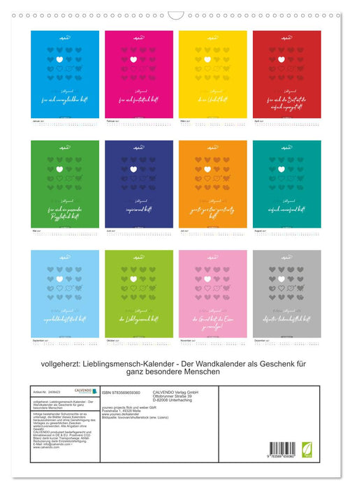 vollgeherzt: Lieblingsmensch-Kalender - Der Wandkalender als Geschenk für ganz besondere Menschen (CALVENDO Wandkalender 2027)