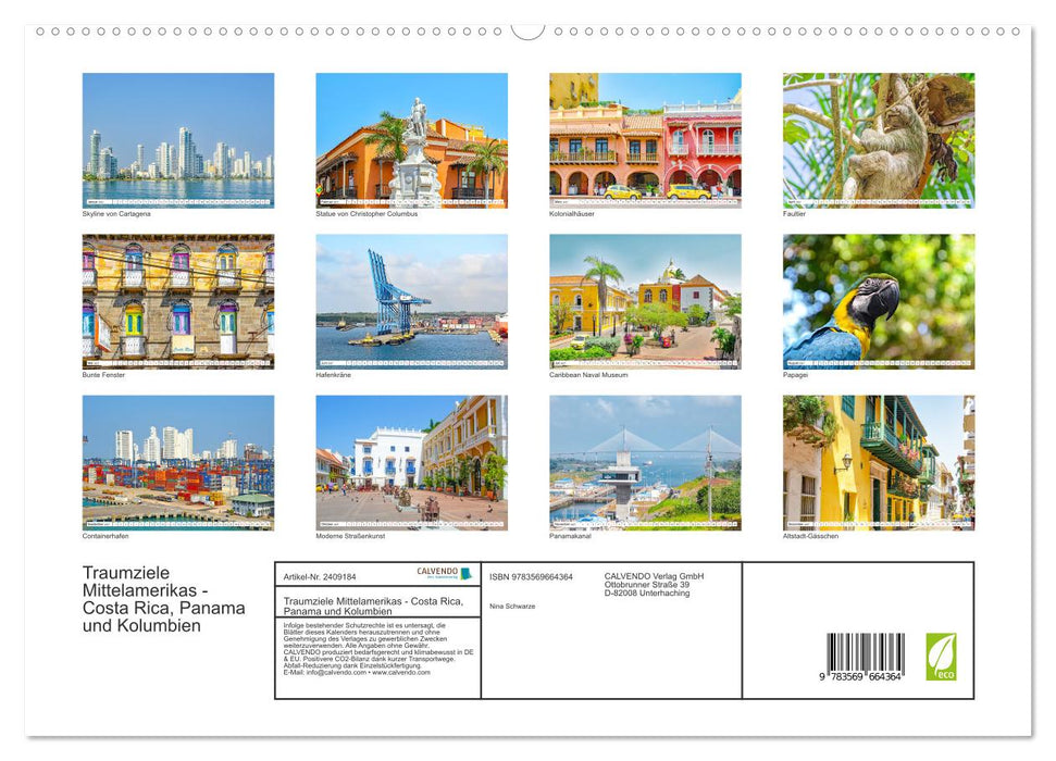 Traumziele Mittelamerikas - Costa Rica, Panama und Kolumbien (CALVENDO Premium Wandkalender 2027)