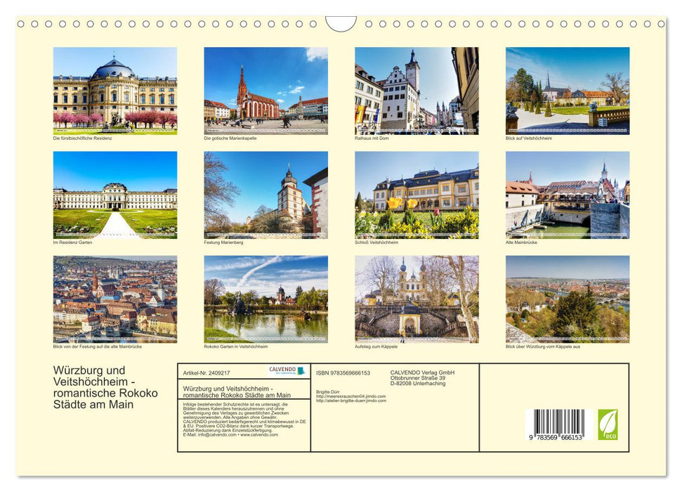 Würzburg und Veitshöchheim - romantische Rokoko Städte am Main (CALVENDO Wandkalender 2027)