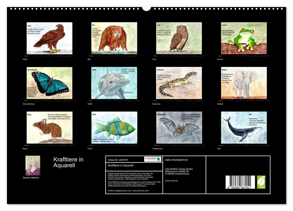 Krafttiere in Aquarell (CALVENDO Premium Wandkalender 2027)