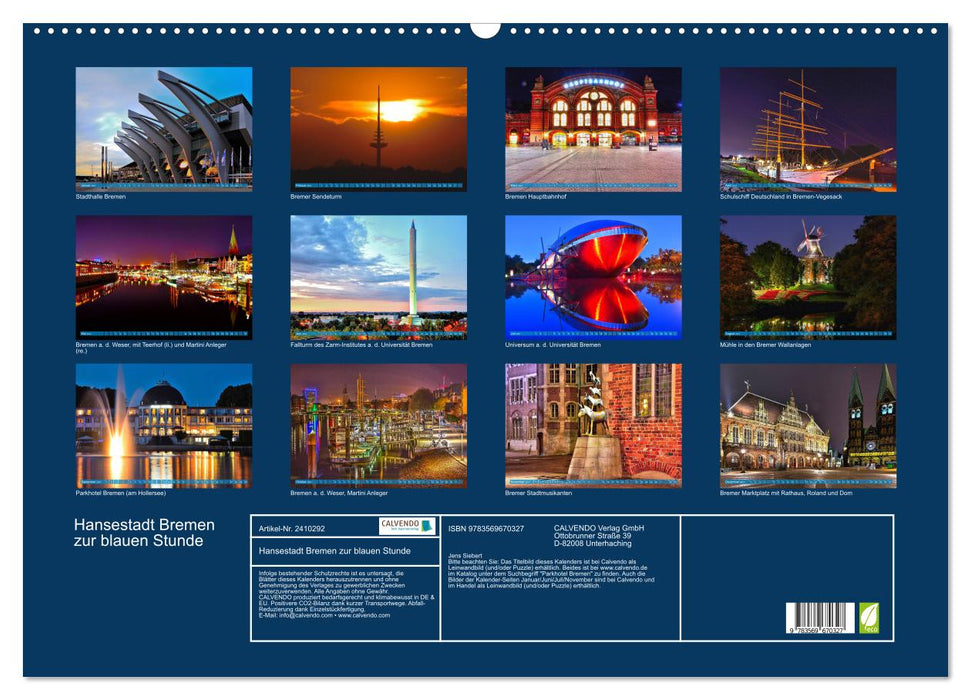 Hansestadt Bremen zur blauen Stunde (CALVENDO Wandkalender 2027)