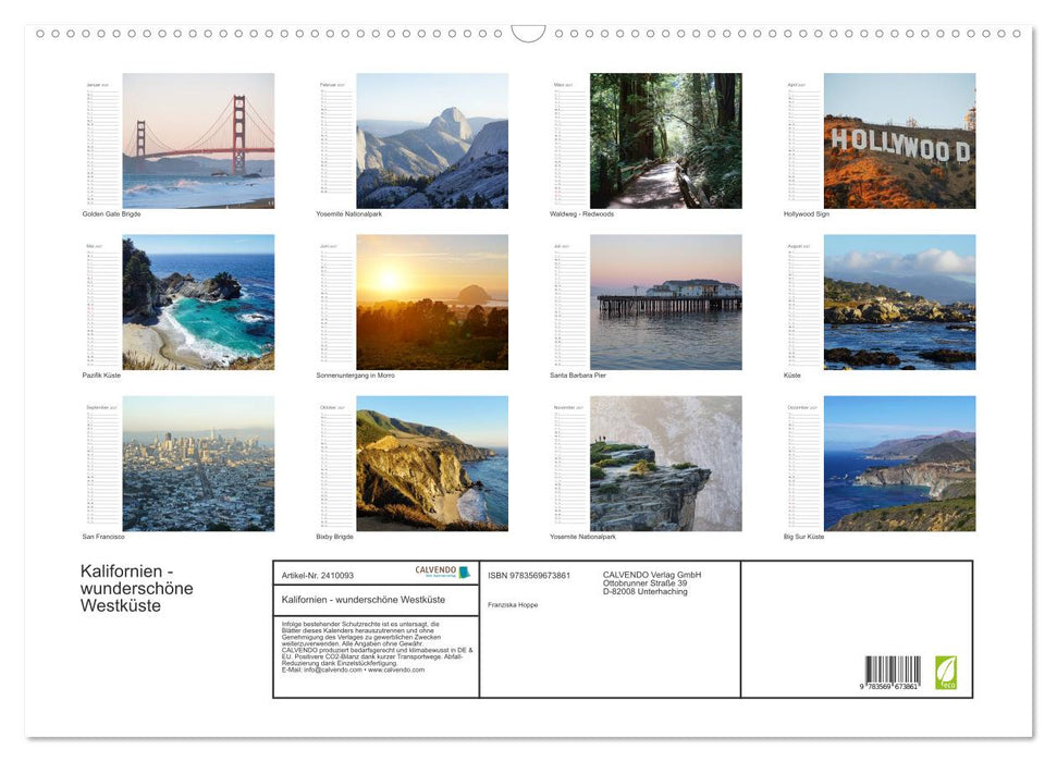 Kalifornien - wunderschöne Westküste (CALVENDO Wandkalender 2027)