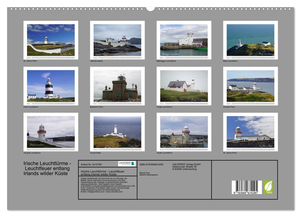 Irische Leuchttürme - Leuchtfeuer entlang Irlands wilder Küste (CALVENDO Premium Wandkalender 2027)
