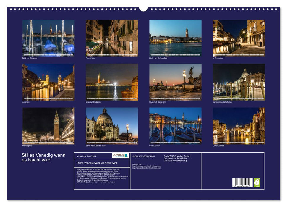 Stilles Venedig wenn es Nacht wird (CALVENDO Wandkalender 2027)