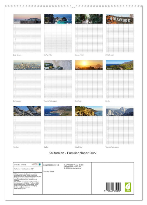 Kalifornien - Familienplaner 2027 (CALVENDO Premium Wandkalender 2027)