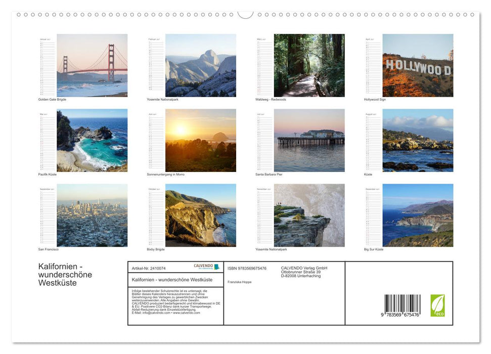 Kalifornien - wunderschöne Westküste (CALVENDO Premium Wandkalender 2027)