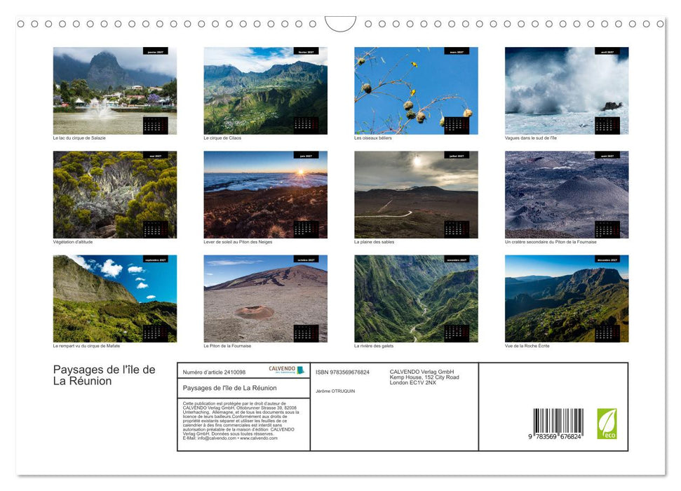 Paysages de l'île de La Réunion (CALVENDO Calendrier mensuel 2027)