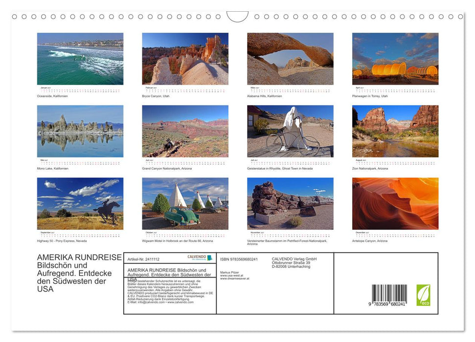 AMERIKA RUNDREISE Bildschön und Aufregend. Entdecke den Südwesten der USA (CALVENDO Wandkalender 2027)
