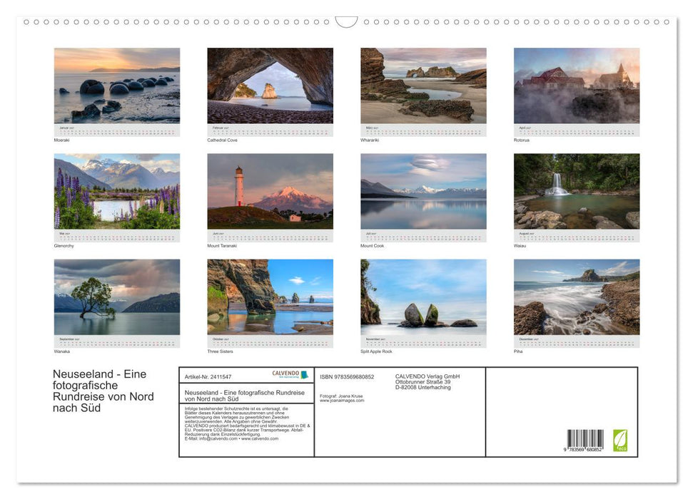 Neuseeland - Eine fotografische Rundreise von Nord nach Süd (CALVENDO Wandkalender 2027)