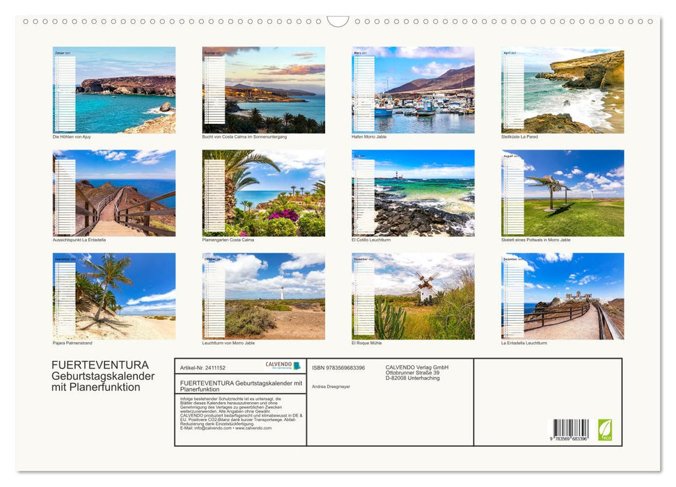 FUERTEVENTURA Geburtstagskalender mit Planerfunktion (CALVENDO Wandkalender 2027)