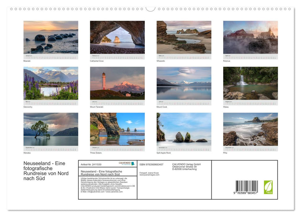 Neuseeland - Eine fotografische Rundreise von Nord nach Süd (CALVENDO Premium Wandkalender 2027)