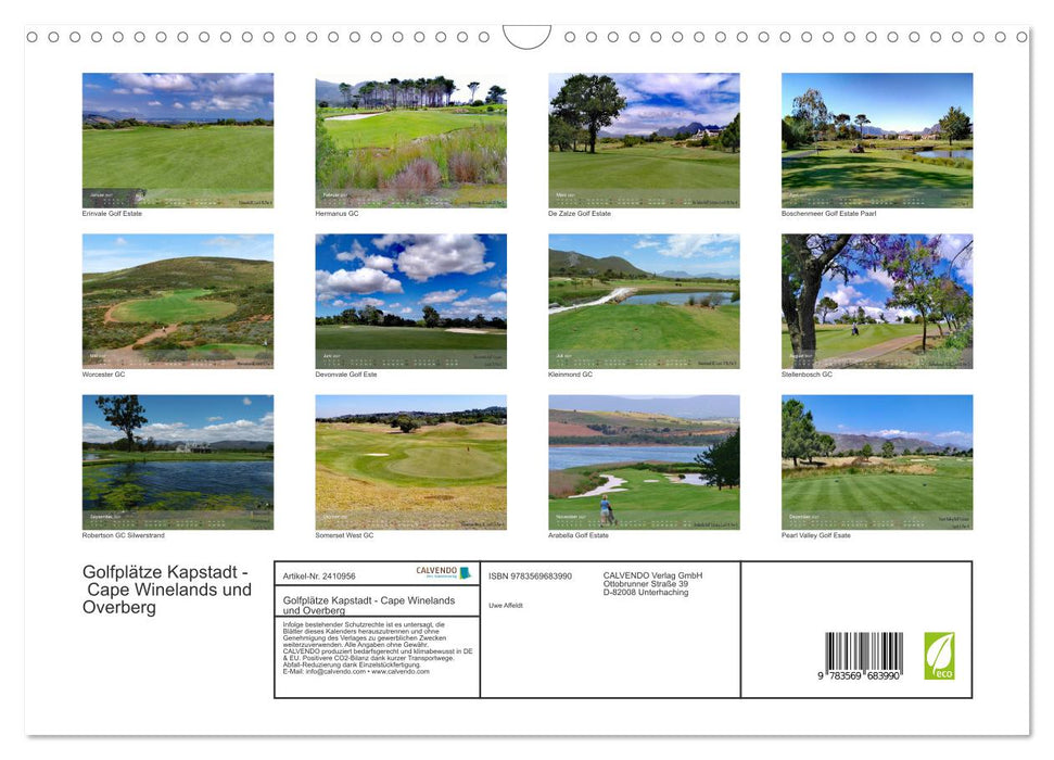 Golfplätze Kapstadt - Cape Winelands und Overberg (CALVENDO Wandkalender 2027)