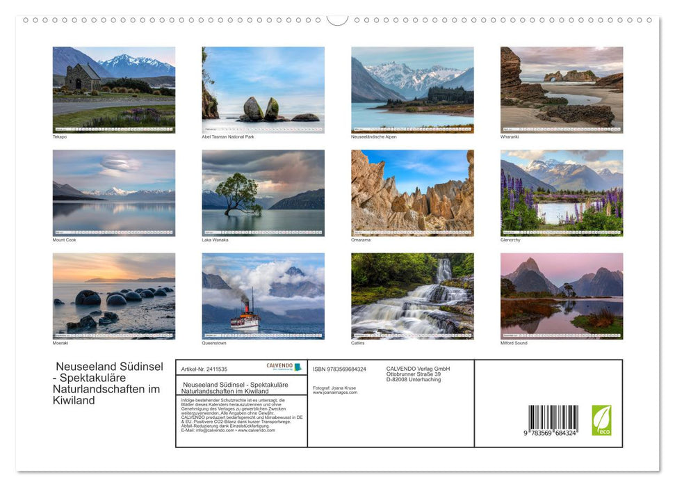 Neuseeland Südinsel - Spektakuläre Naturlandschaften im Kiwiland (CALVENDO Premium Wandkalender 2027)