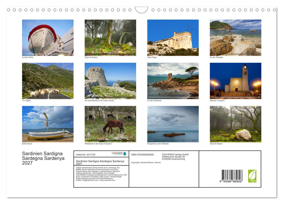 Sardinien Sardigna Sardegna Sardenya 2027 (CALVENDO Wandkalender 2027)