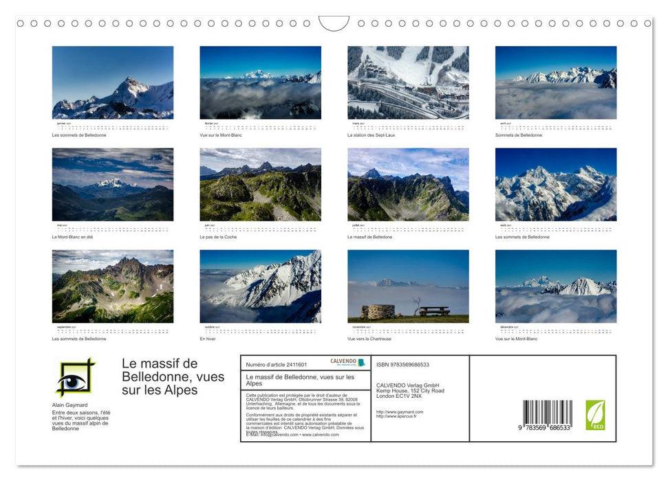 Le massif de Belledonne, vues sur les Alpes (CALVENDO Calendrier mensuel 2027)