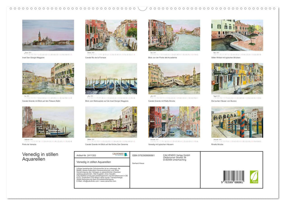 Venedig in stillen Aquarellen (CALVENDO Premium Wandkalender 2027)