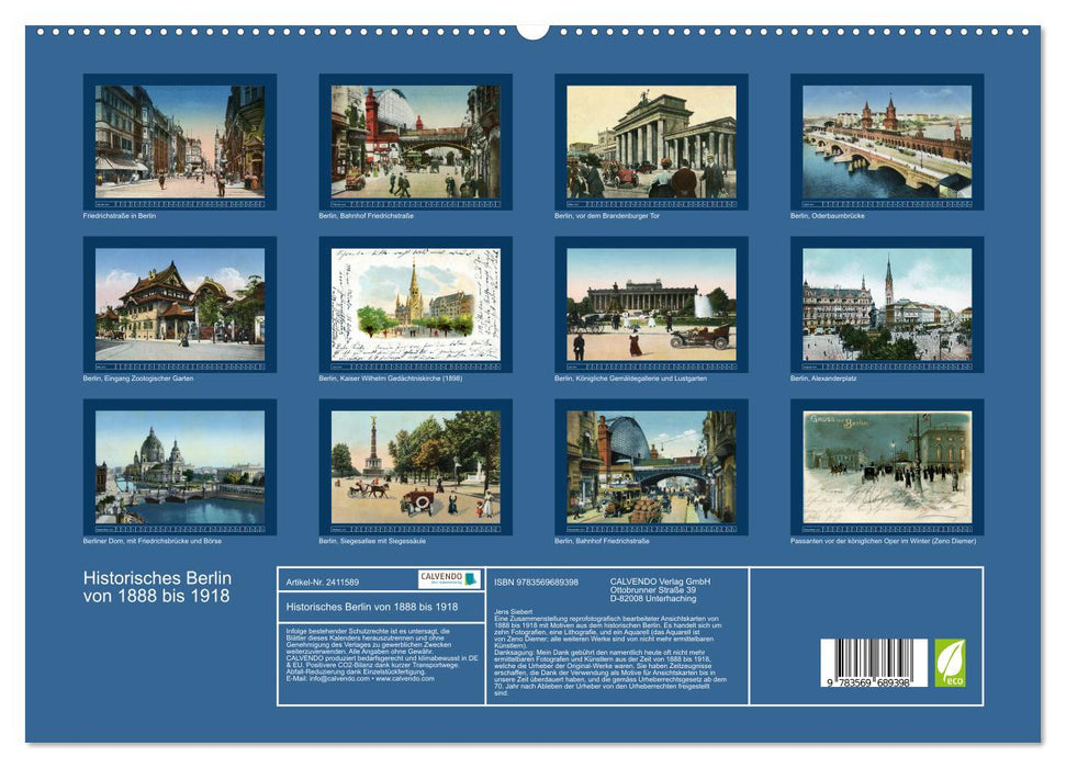 Historisches Berlin von 1888 bis 1918 (CALVENDO Premium Wandkalender 2027)