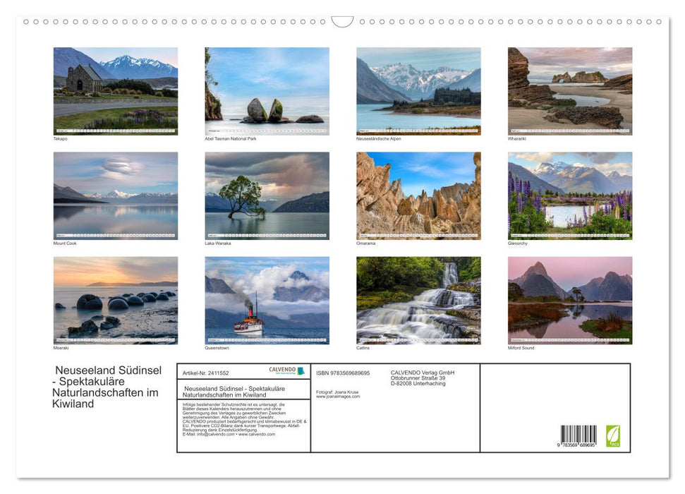 Neuseeland Südinsel - Spektakuläre Naturlandschaften im Kiwiland (CALVENDO Wandkalender 2027)