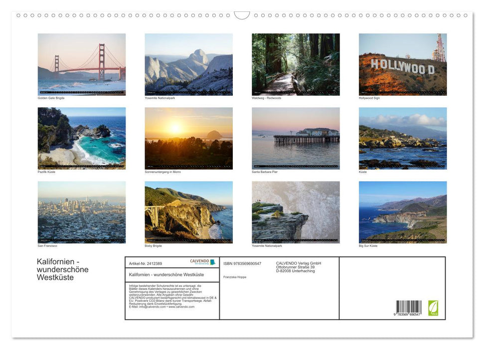 Kalifornien - wunderschöne Westküste (CALVENDO Wandkalender 2027)