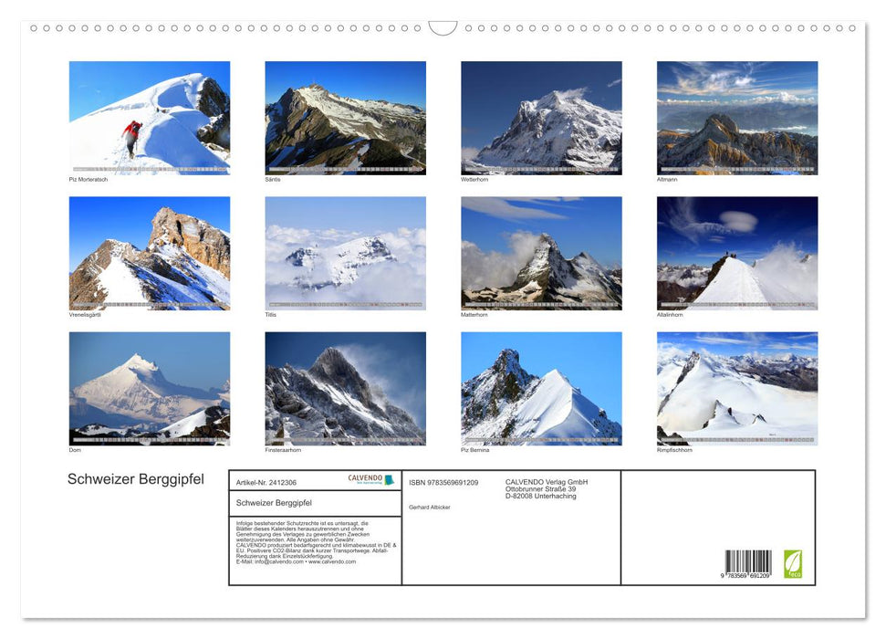 Schweizer Berggipfel (CALVENDO Wandkalender 2027)