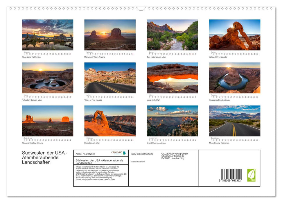 Südwesten der USA - Atemberaubende Landschaften (CALVENDO Premium Wandkalender 2027)