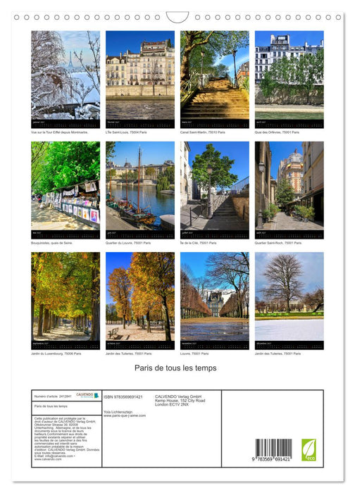 Paris de tous les temps (CALVENDO Calendrier mensuel 2027)
