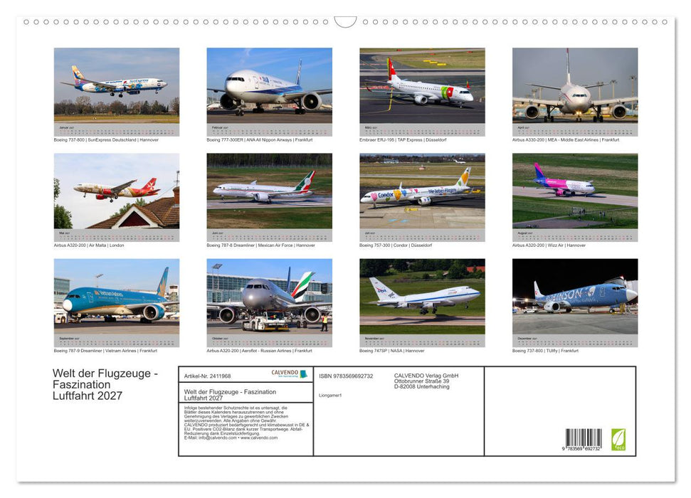 Welt der Flugzeuge - Faszination Luftfahrt 2027 (CALVENDO Wandkalender 2027)