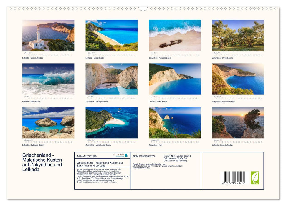Griechenland - Malerische Küsten auf Zakynthos und Lefkada (CALVENDO Premium Wandkalender 2027)