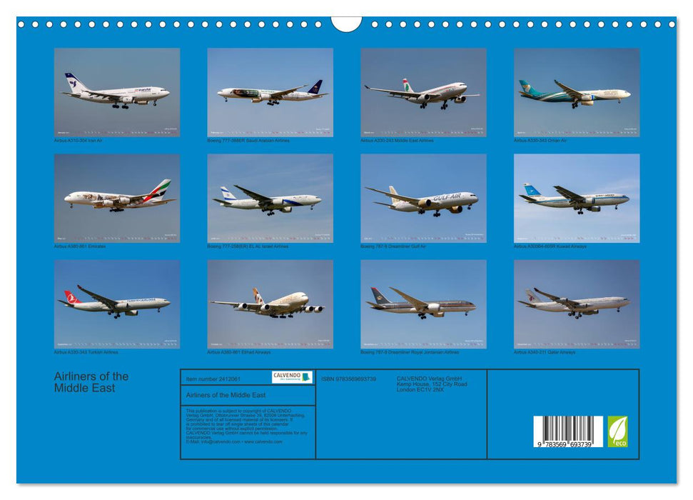 Airliners of the Middle East (CALVENDO Monthly Calendar 2027)