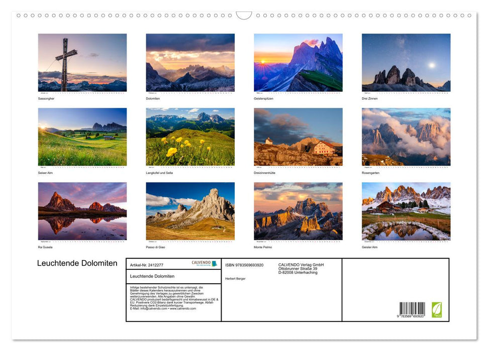 Leuchtende Dolomiten (CALVENDO Wandkalender 2027)