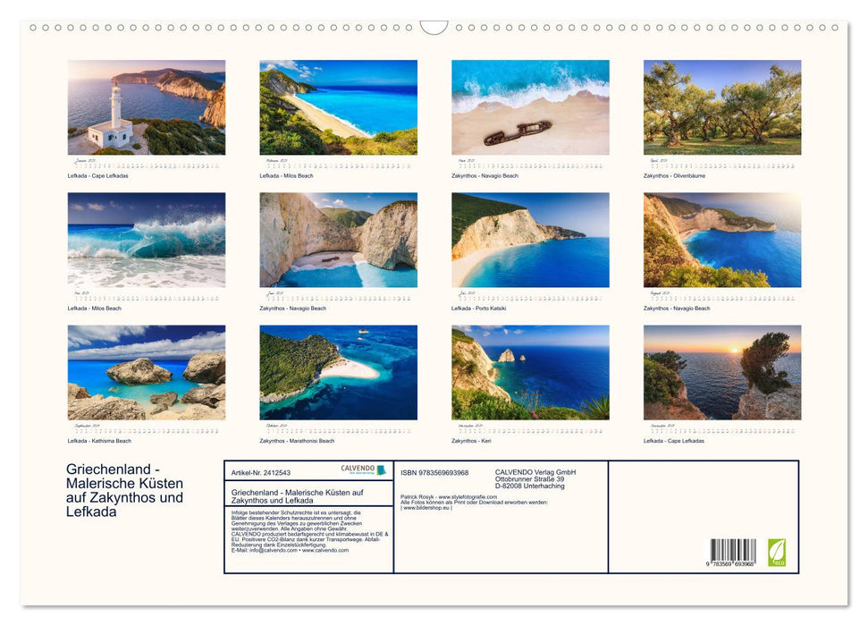 Griechenland - Malerische Küsten auf Zakynthos und Lefkada (CALVENDO Wandkalender 2027)