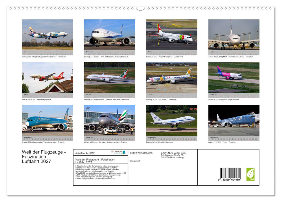 Welt der Flugzeuge - Faszination Luftfahrt 2027 (CALVENDO Premium Wandkalender 2027)