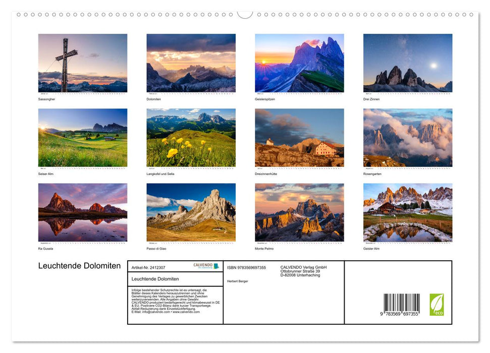 Leuchtende Dolomiten (CALVENDO Premium Wandkalender 2027)